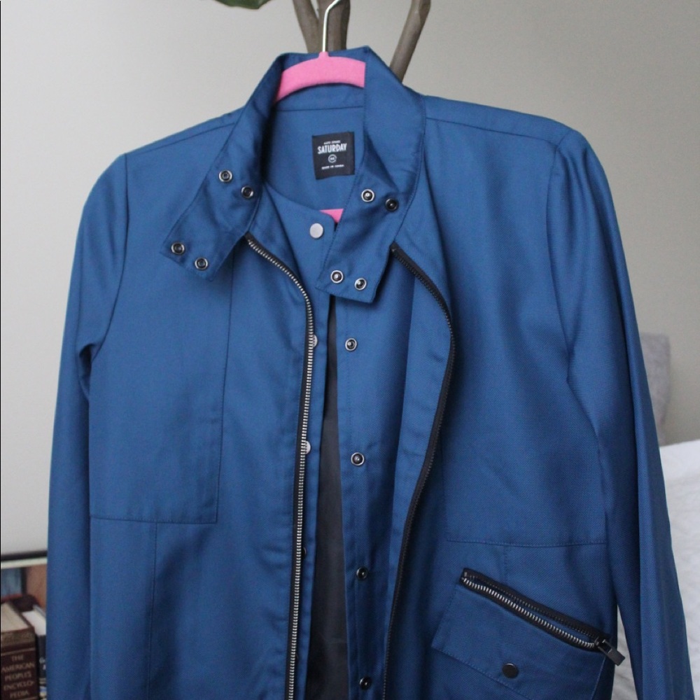Cobalt Blue Canvas Moto Jacket